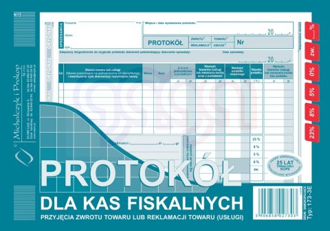 173-3E Protokół dla kas fiskalnych przyjęcia zwrotu towaru lub reklamacji towaru (usługi) 173-3E