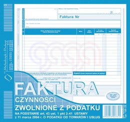 198-2E Faktura. Czynności zwolnione z podatku na podstawie art. 43 ust. 1 pkt. 2-41 ustawy z dnia 11 marca 2004 r. o podatku od 