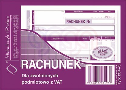 234-5 Rachunek dla zwolnionych podmiotowo z VAT 234-5