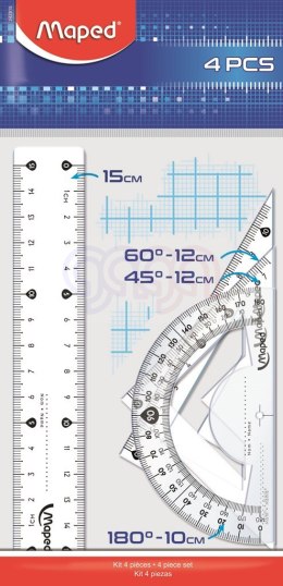 Zestaw geometryczny (linijka 15cm, 2 ekierki, kątomierz) 242815 MAPED