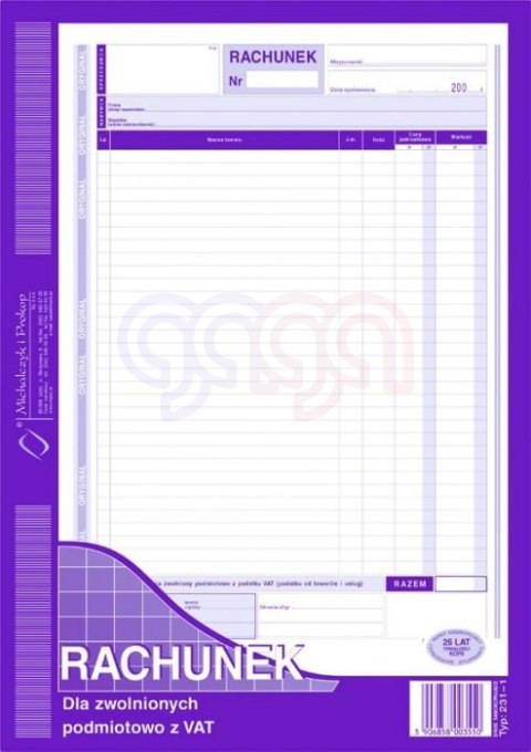 231-1 Rachunek A4 dla zw.z VAT MICHALCZYK I PROKOP