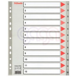 Przekładki plastikowe szare PP alfabetyczne A4 Esselte, 1-12 maxi, , 100125